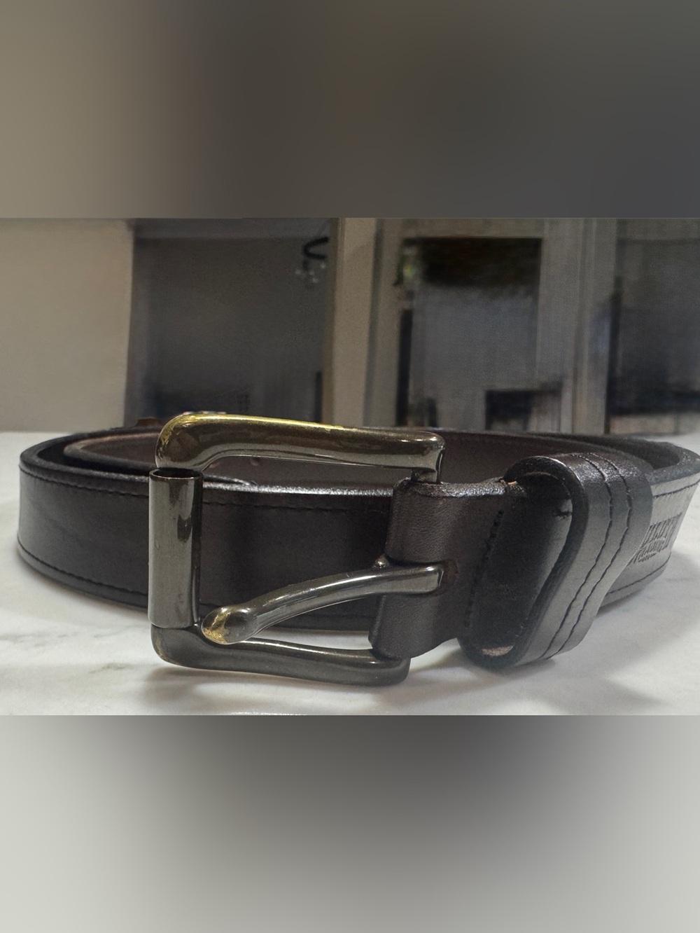Duluth Trading Co Brown Leather Belt with Metal Buckle - Size 44